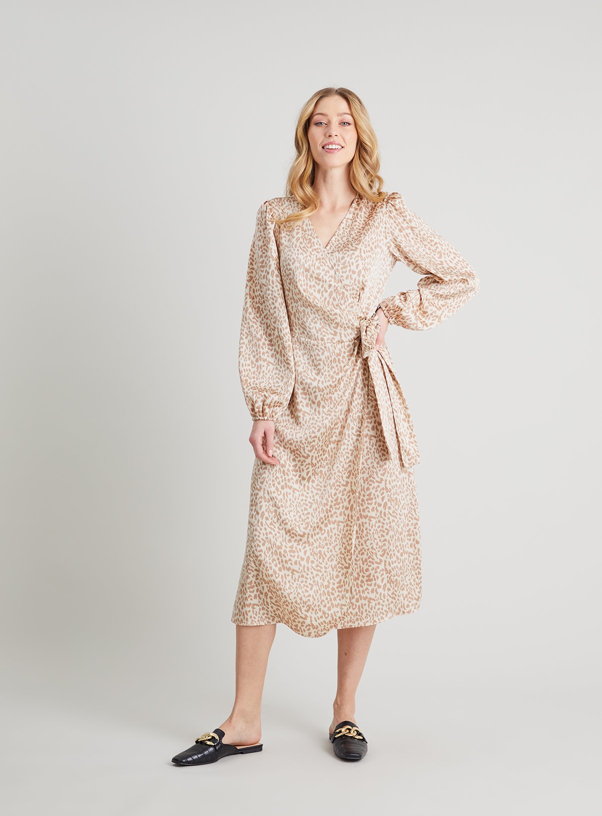 Buy Leopard Print Satin Wrap Dress - 22 ...